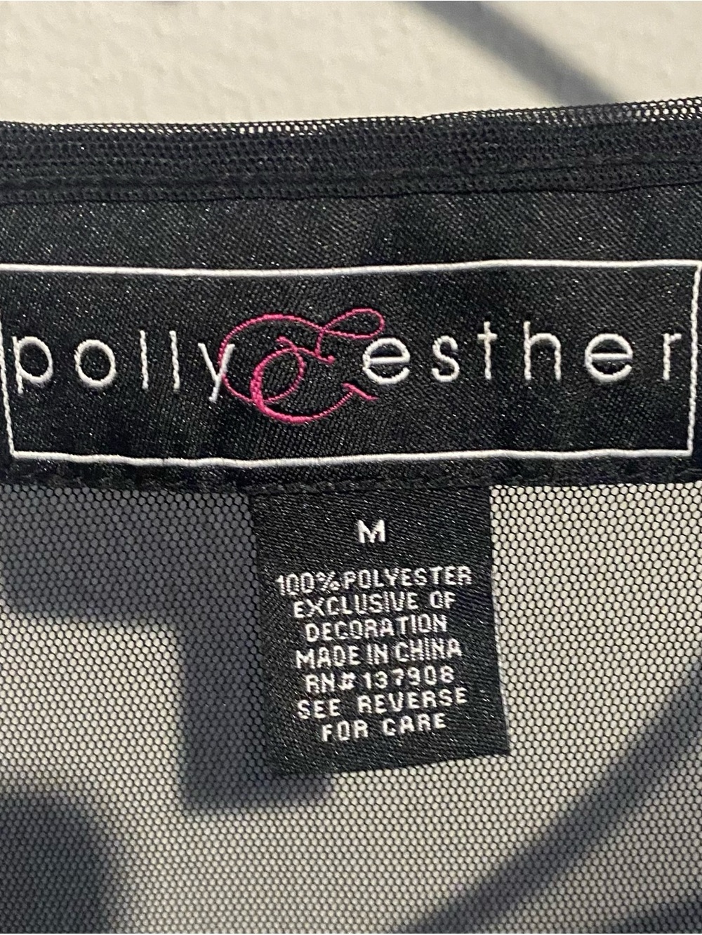 Polly & Esther Black Sheer Floral Embroidered Long-Sleeve Top - Pink Flowers - Picture 2 of 3